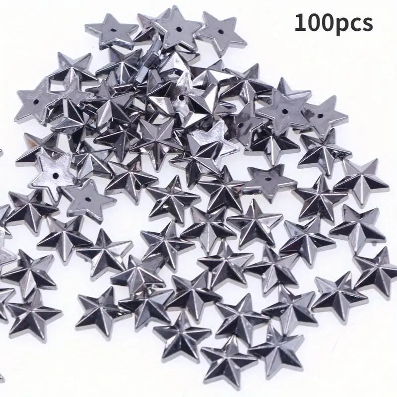 100pcs Acrylic Star Gems Flat Back Gold Silver DIY Clothing Decor DIY Craft Embellishments Babs Ash black