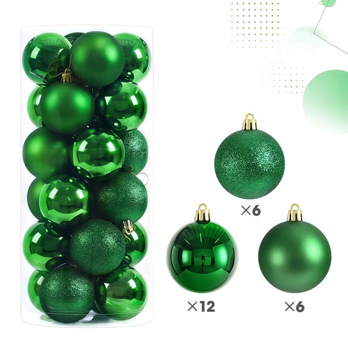 24-Piece Christmas Ball Ornaments Set – 3cm & 4cm Tree Baubles Christmas Tree Ornaments Babs DEEP GREEN 3cm