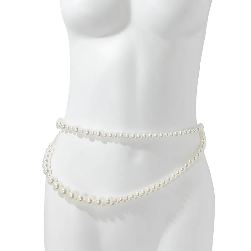 Pearl Geometric Double Waist Chain – Women's Metal Body Chain Body Waist Chain Babs