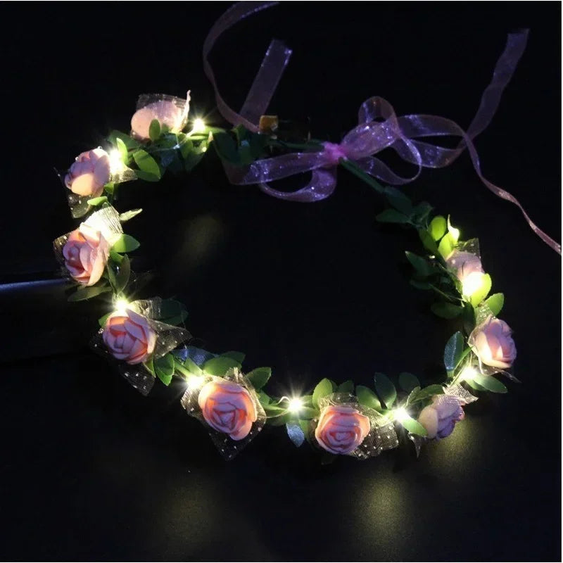 20pcs LED Rose Flower Wreath Headbands for Parties & Weddings LED Party Headbands Babs