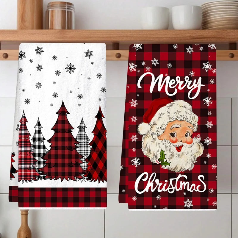 2pcs Christmas Kitchen Dish Towels – Santa Claus Holiday Gift Set Christmas Kitchen Towels Babs