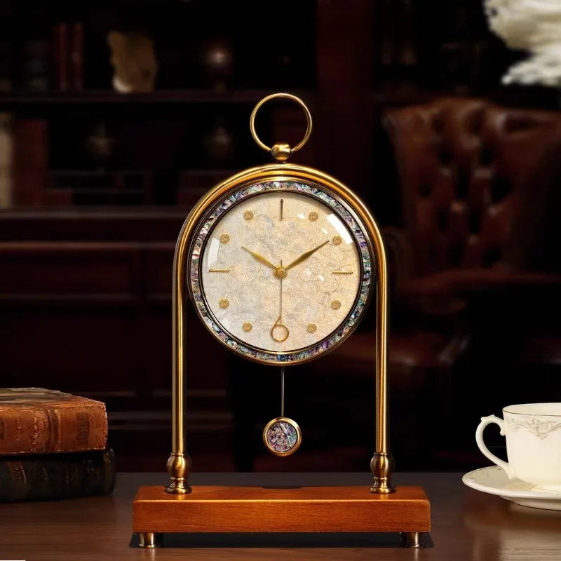Shell Walnut Pendulum Table Clock – Antique Bronze Luxury Desk Clock Decorative Desk Clock Babs