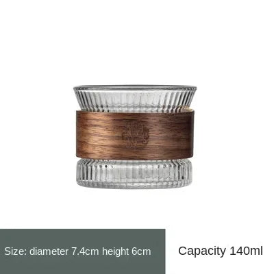 Glass Tea Cup with Walnut Wood Ring – Borosilicate Espresso Cup Glass Teacup Babs 140ML B