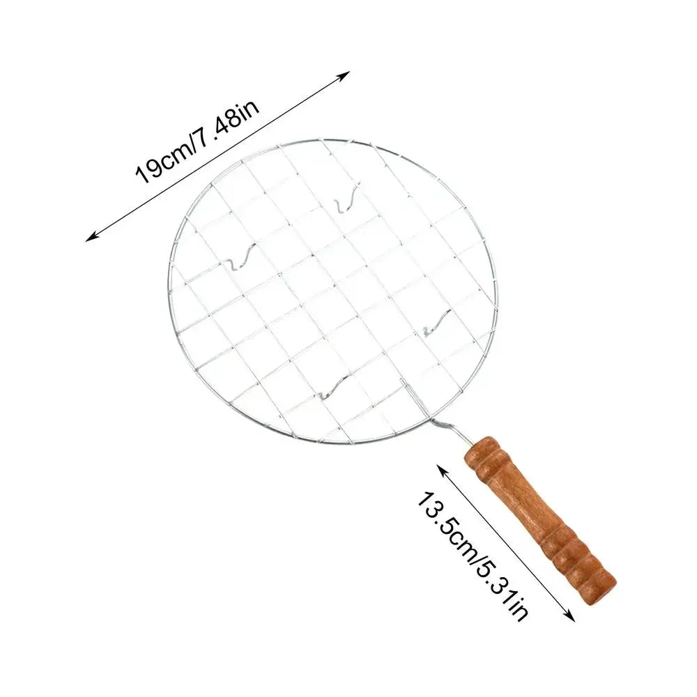 Stainless Steel Round Wire Roasting Rack with Handle | BBQ & Camp Wire Roasting Rack Babs wooden handle