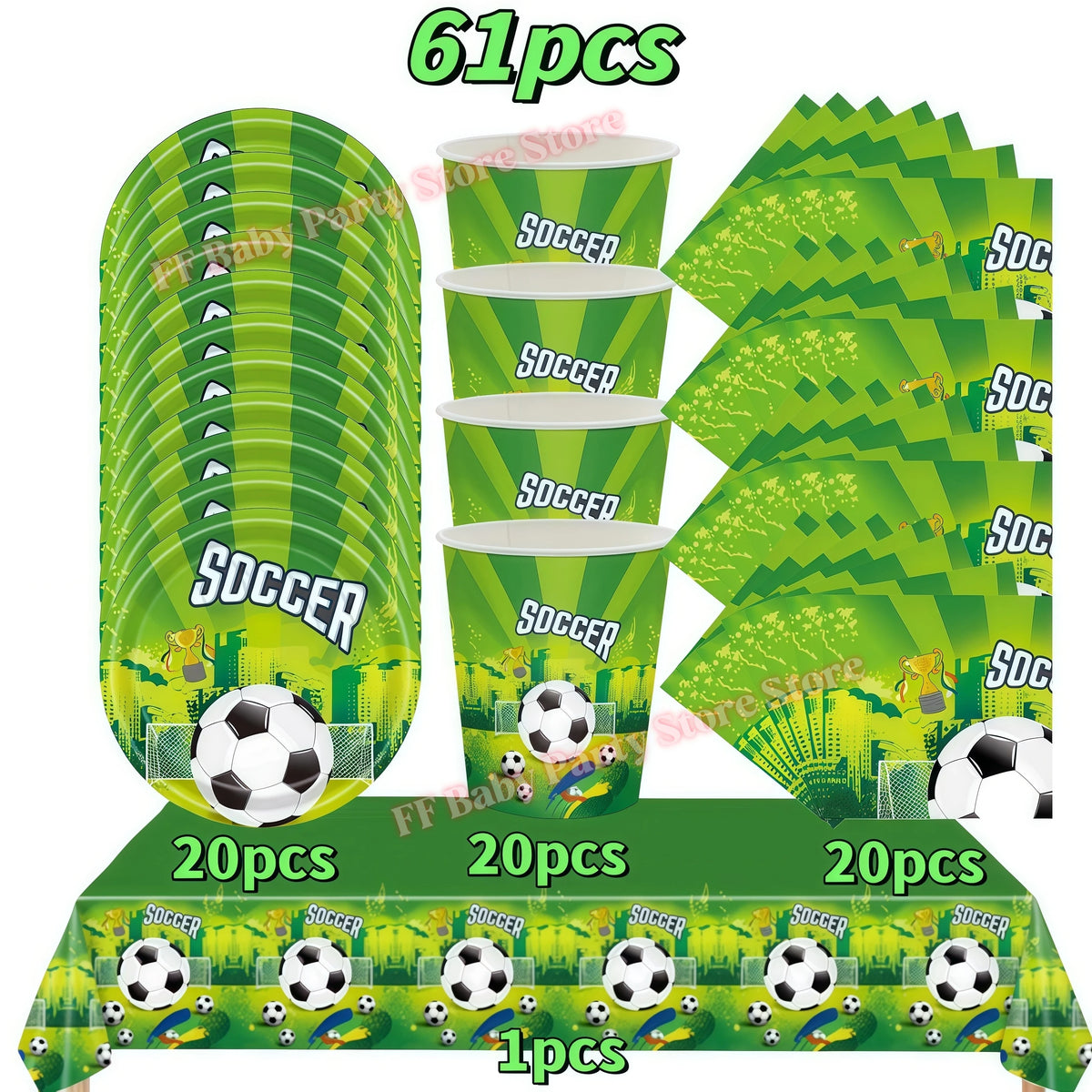 Soccer Football Birthday Party Decorations – Balloons, Plates & Cups Party Decoration Kit Babs 61pcs 1