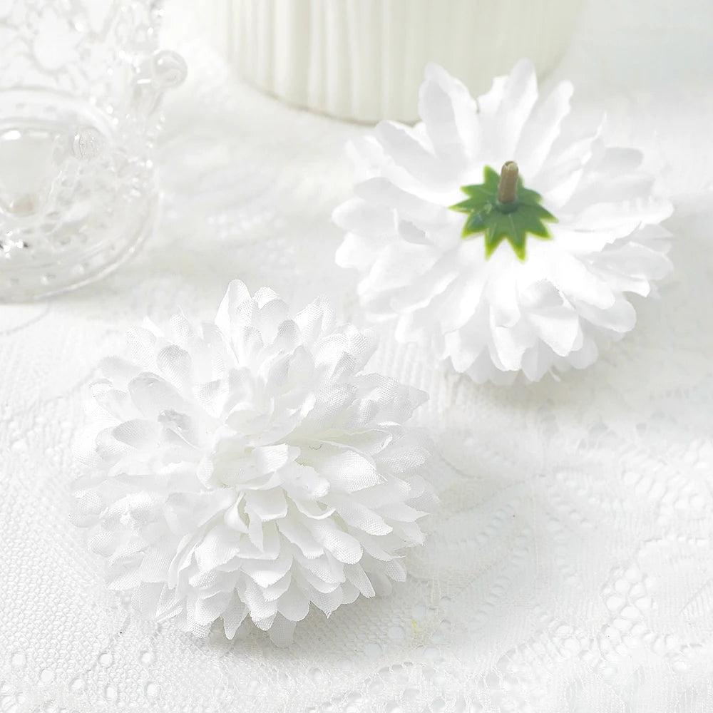 10 Pcs Orange Silk Chrysanthemum Artificial Flower Heads Decor Artificial Flower Heads Babs White 10Pcs