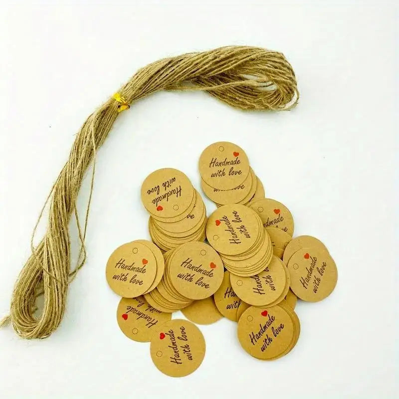 100pcs Round Kraft Paper Gift Tags with Hemp Rope – Wedding & Party Kraft Paper Hang Tags Babs