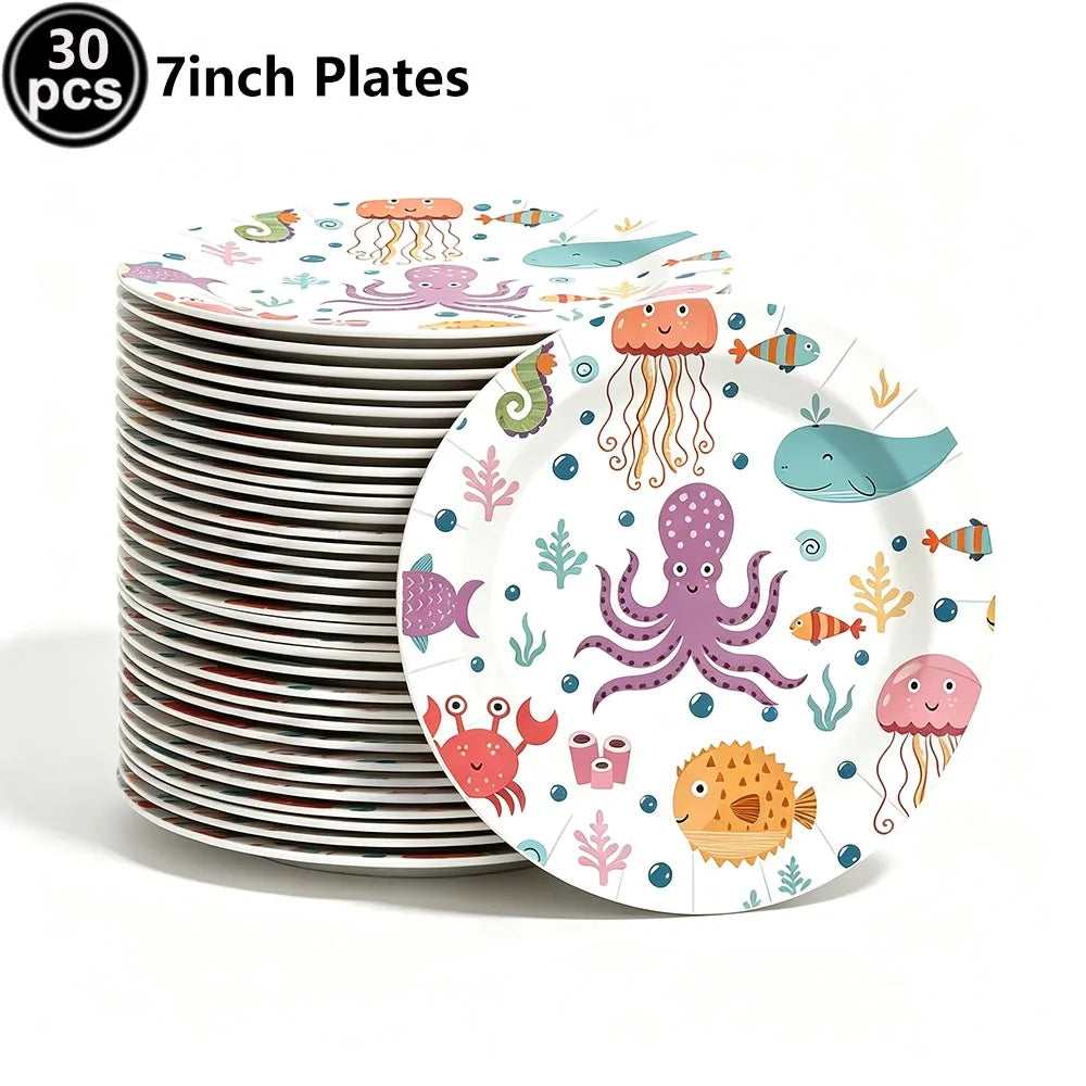 Ocean Animals Birthday Party Supplies Kit – Plates, Cups & More Party Supplies Kit Babs Dark Khaki as show