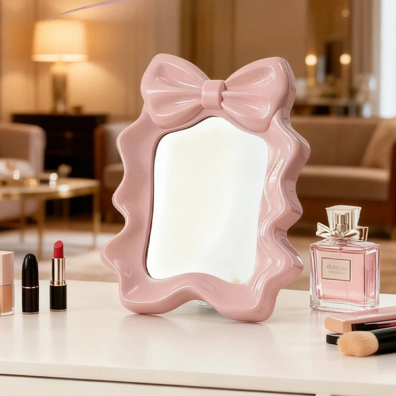 Ruffled Bow Desktop Makeup Mirror – Dorm & Bedroom Décor Desktop Makeup Mirror Babs