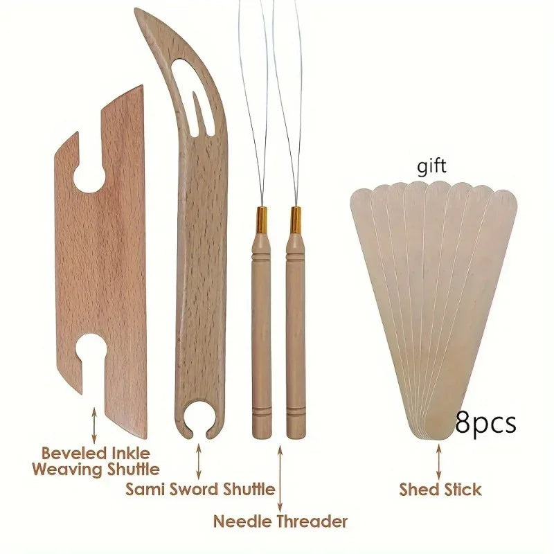 Beech Wood Inkle Weaving Shuttle Kit – 12-Piece Crafting Set Weaving Shuttle Kit Babs
