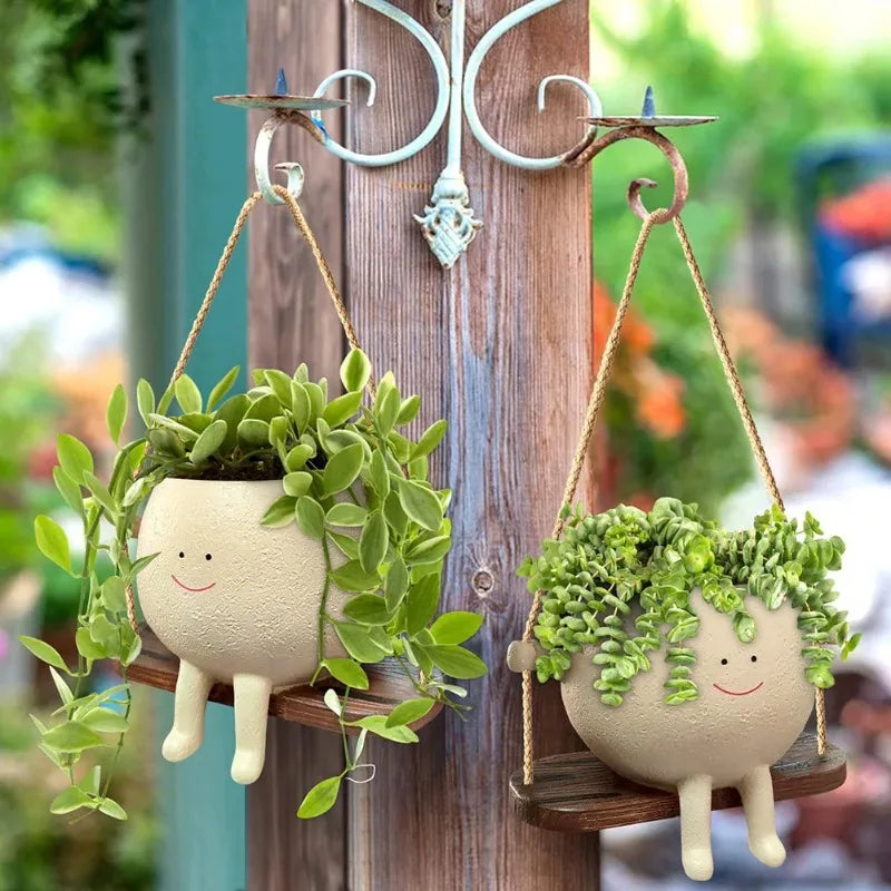 Cute Resin Face Succulent Planter – Rocking Chair Figurine Pot Decorative Succulent Planter Babs