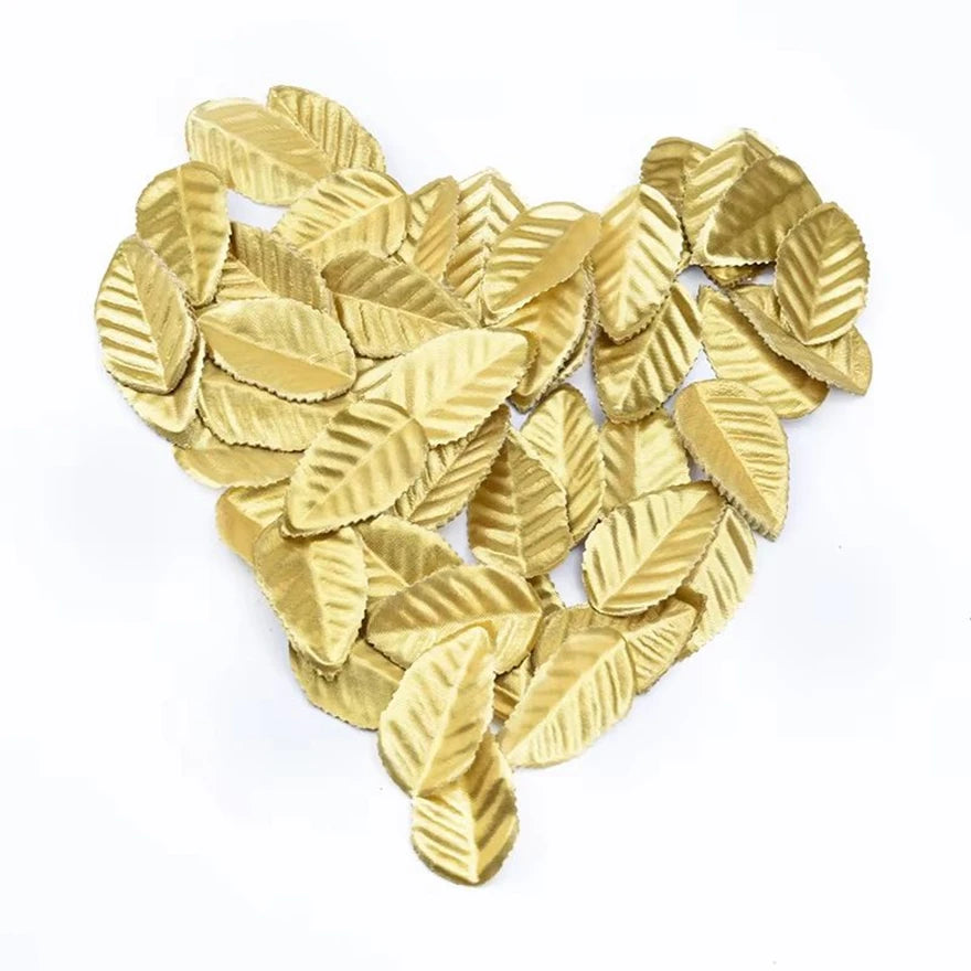 Silk Rose Gold Leaves Artificial Decoration – 50 or 100 Pcs Artificial Flower Leaves Babs