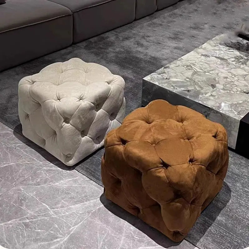 Nordic Velvet Footstool – Modern Square Ottoman 45×45×42cm Ottoman Footstool Babs