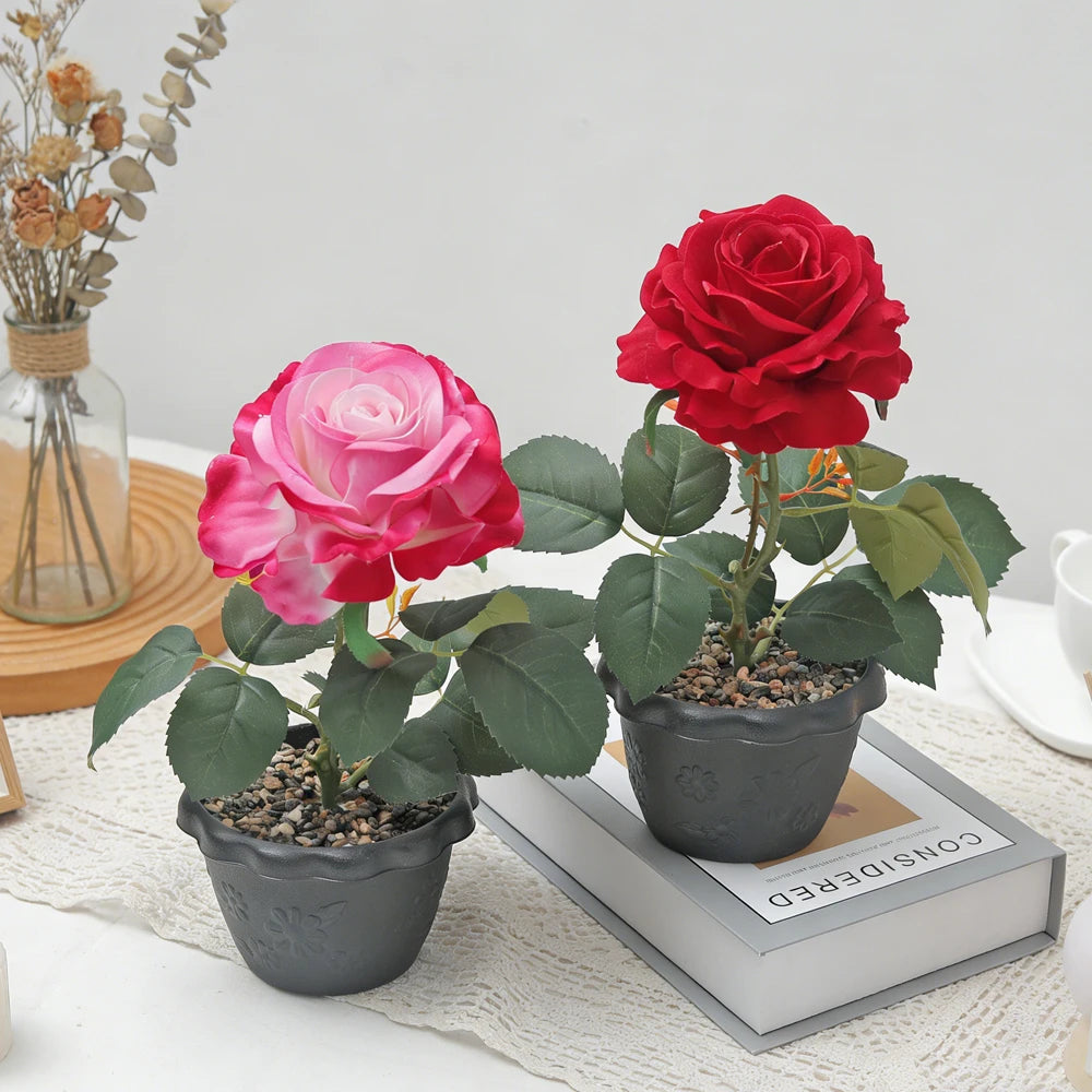 Silk Rose Bonsai Artificial Flower Potted Plant | Wedding & Home Décor Artificial Flower Bonsai Babs
