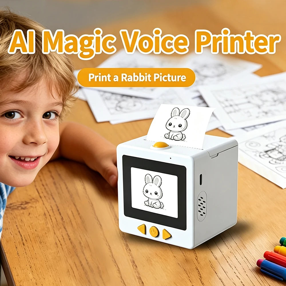 AI Voice Mini Thermal Sticker Printer – HD Screen, Kids Gift Mini Thermal Printer Babs
