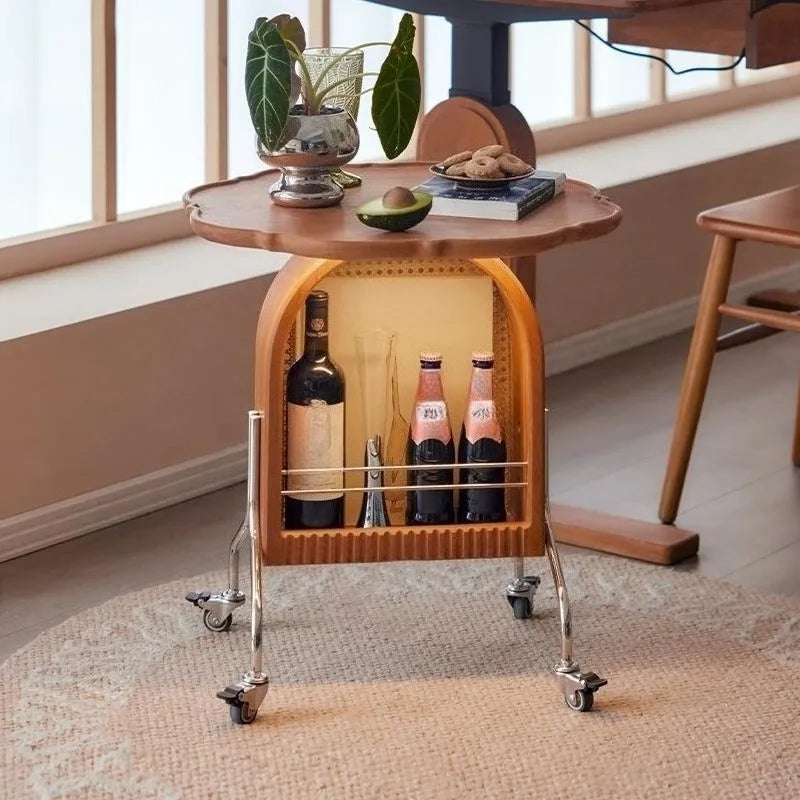 Solid Oak Mobile Coffee Table with Rollers & Storage Mobile Coffee Table Babs
