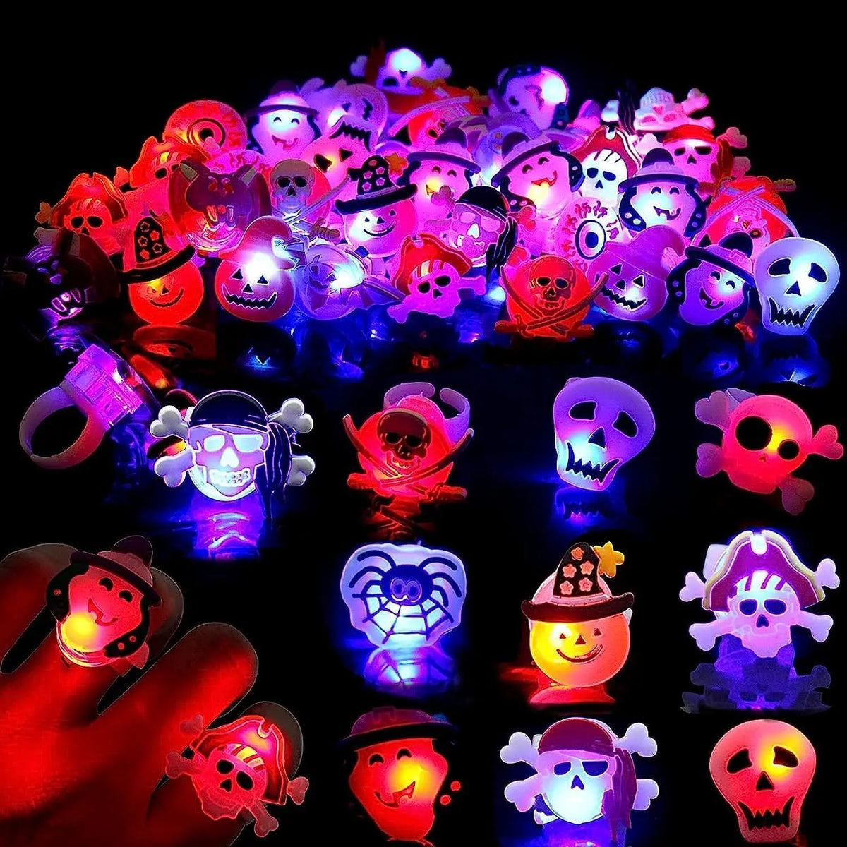 Halloween LED Glowing Pumpkin Ghost Rings – Kids Party Favors LED Party Rings Babs