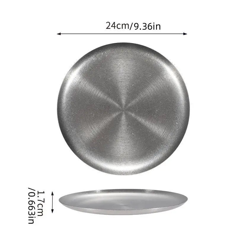 24CM 304 Stainless Steel Round Flat Plate – Sushi Tableware Stainless Steel Plate Babs
