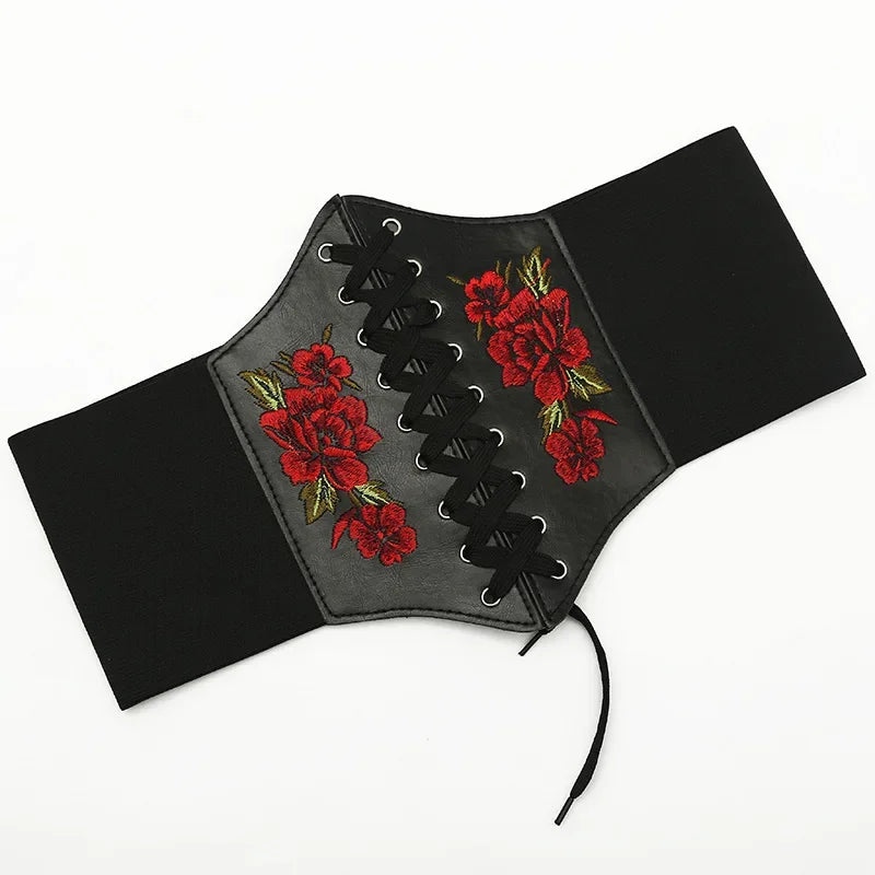 Women's PU Leather Underbust Corset & Gothic Waist Cincher Corset Bustier Babs Embroidery