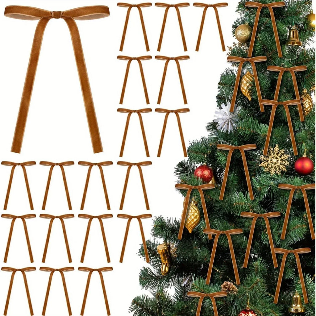 24 Velvet Christmas Bows – Rustic Tree & Gift Decoration Christmas Decor Bows Babs