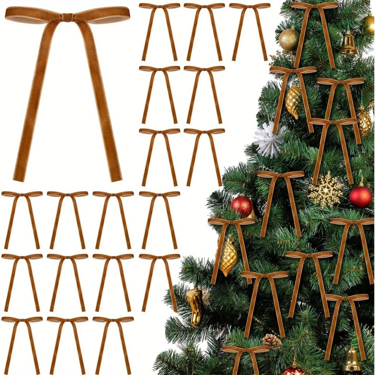 24 Velvet Christmas Bows – Tree, Wreath & Gift Decoration Christmas Tree Bows Babs