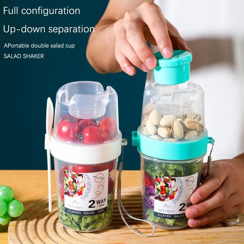 Two-Layer Yogurt Salad Cup with Lid, Spoon & Sauce Cup Food Storage Container Babs