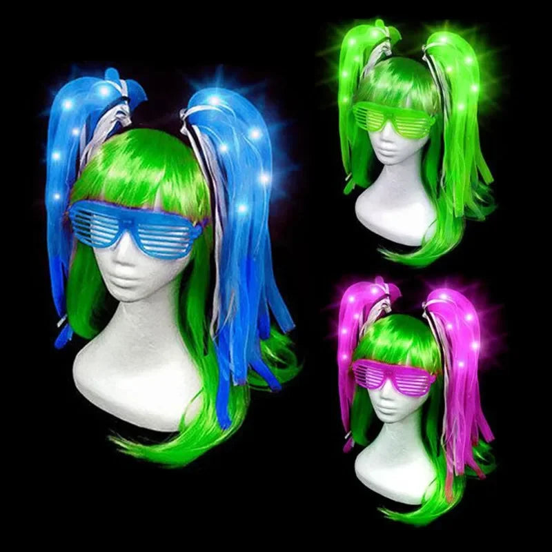 LED Noodle Hair Braid & Red Shutter Shades Glow Party Set LED Party Hair Set Babs