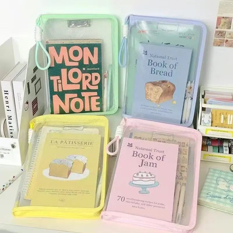 Transparent Zippered Document Bag with Clip – A4 Mesh Pouch Document Storage Bag Babs