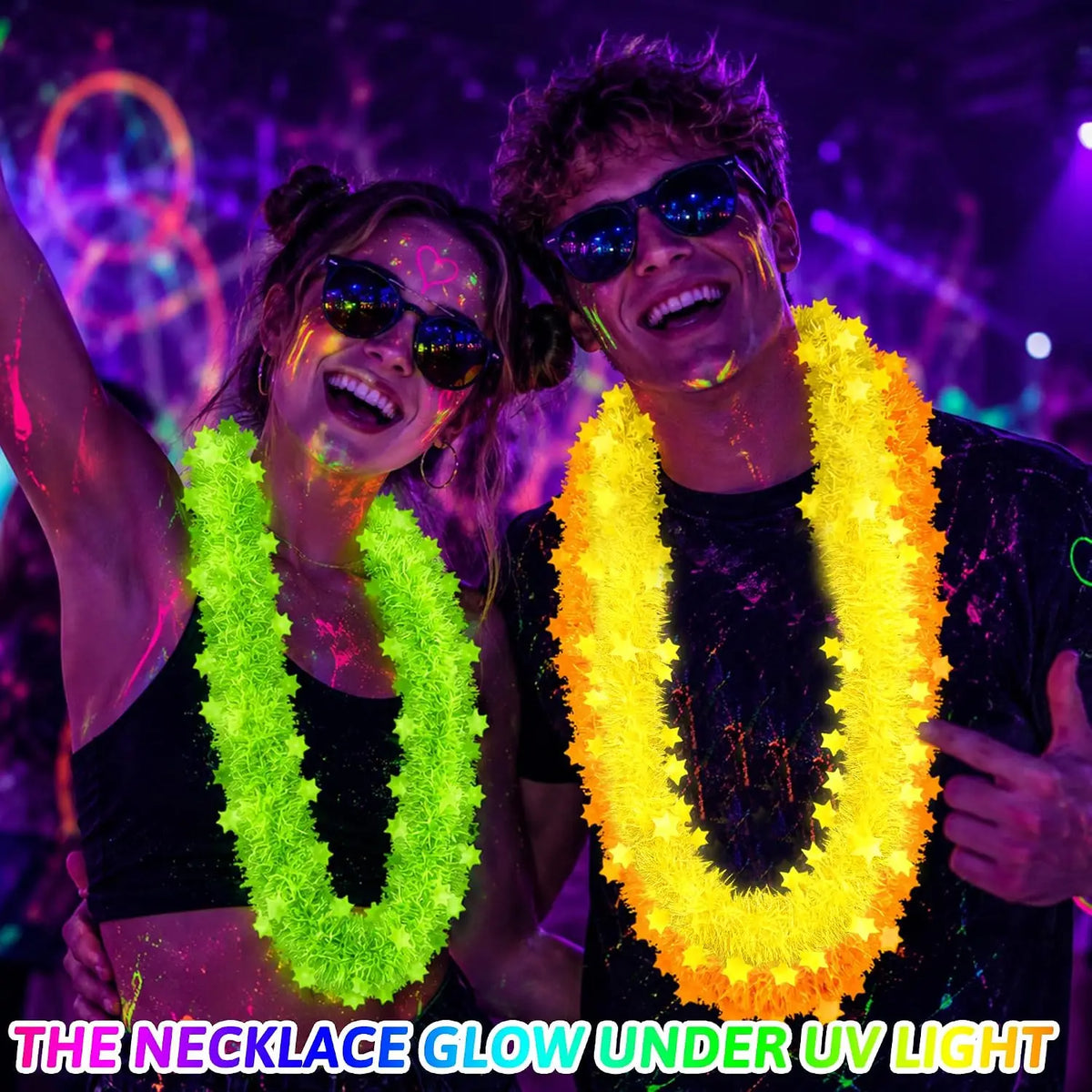 Flower Garland Glow Necklaces UV Blacklight Party Set 16pc Glow Party Necklace Babs