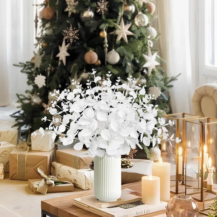 Artificial White Eucalyptus Stems – UV Silk Leaf Home Décor Artificial Plant Stems Babs