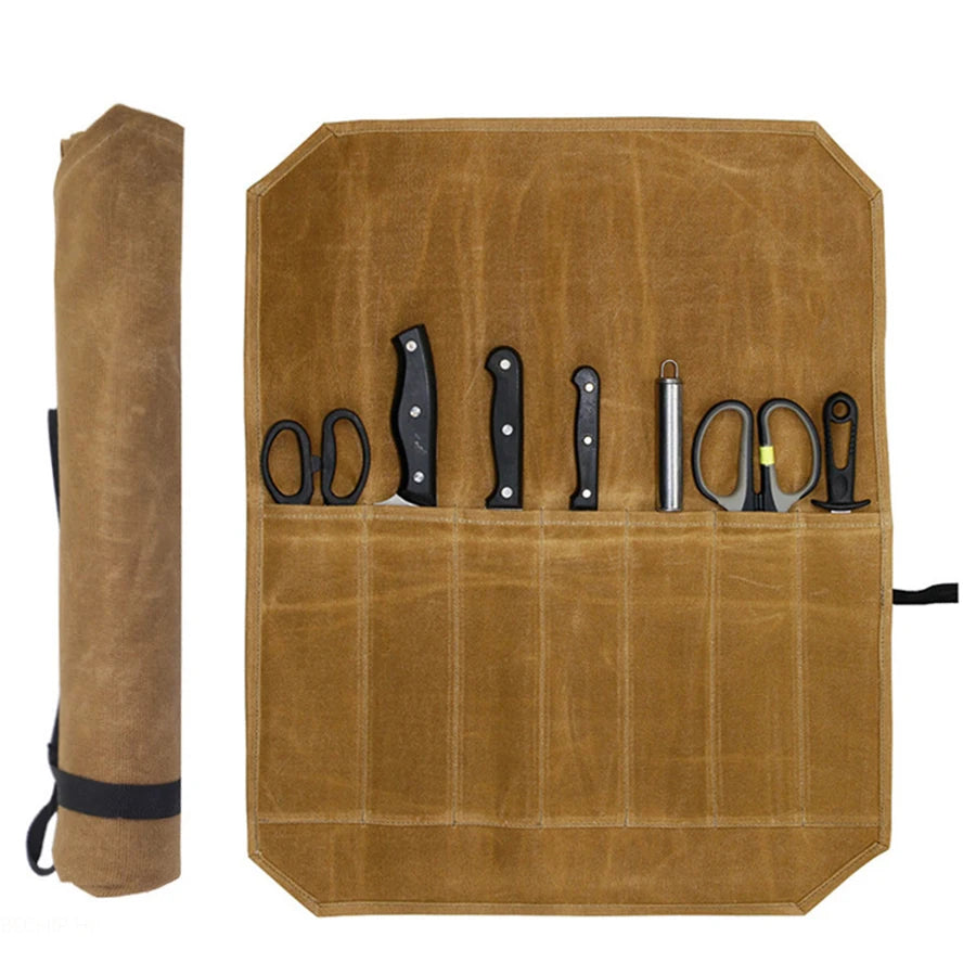 Canvas Knife Roll Bag – Waterproof Chef Carrier, 7 Slots Knife Roll Bag Babs