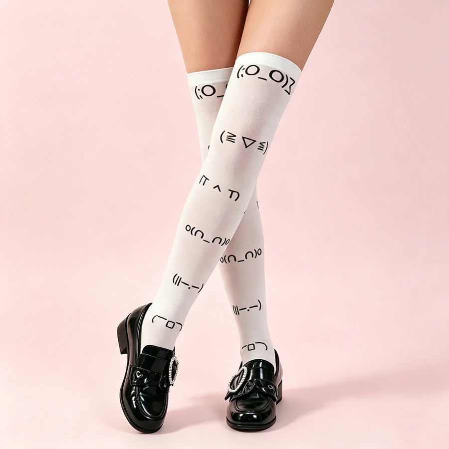 Kawaii Graffiti Thigh High Socks – Y2K Harajuku Over Knee Thigh High Socks Babs