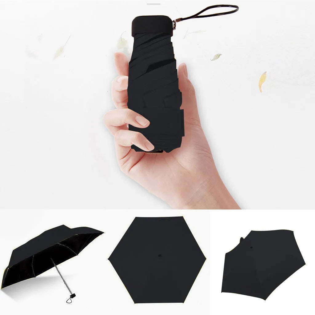 Mini Pocket Folding Umbrella – Ultralight Anti-UV Parasol Folding Umbrella Babs metal-fiber composite Black