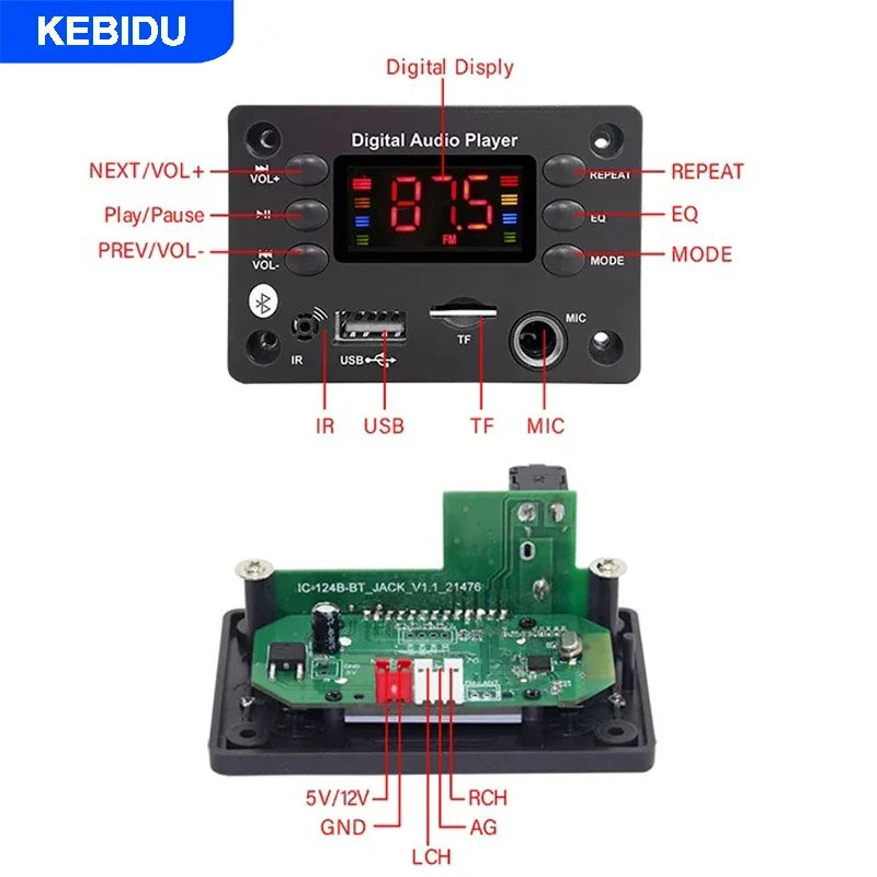 KEBIDUMEI Bluetooth 5.0 MP3 Decoder Board | USB TF FM Radio MP3 Decoder Board Babs