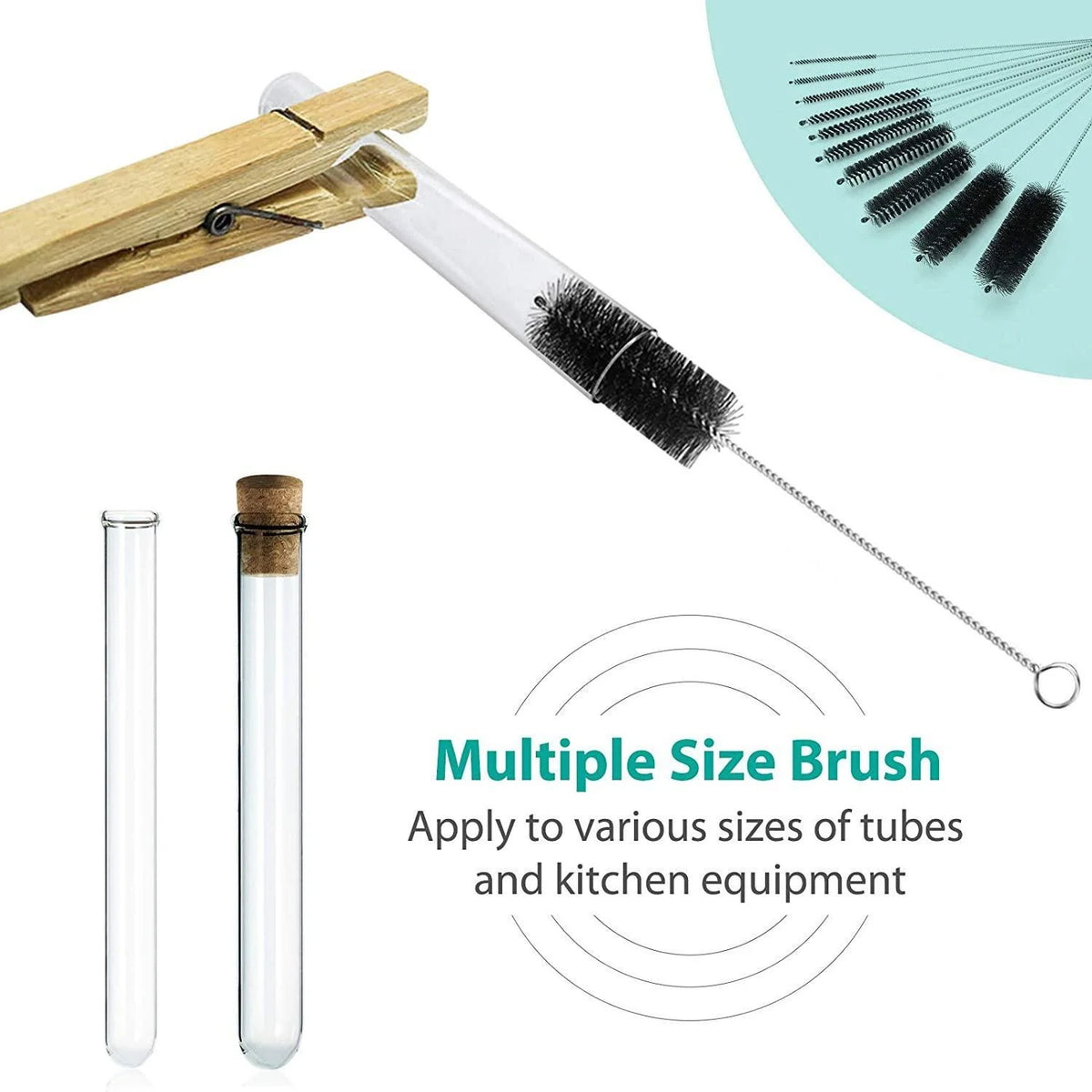 10-Piece Bottle Brush Set – Stainless Steel & Nylon Cleaner Bottle Cleaning Brush Set Babs