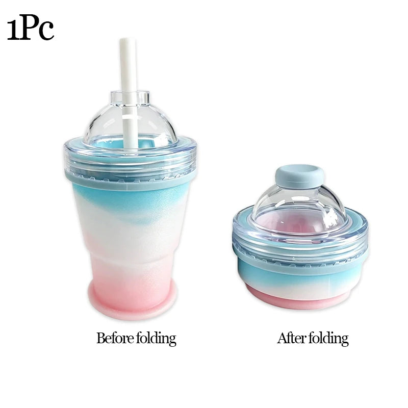 2-in-1 Collapsible Silicone Ice Ball Maker Cup with Straw & Lid Ice Ball Maker Cup Babs 1Pc Colorful
