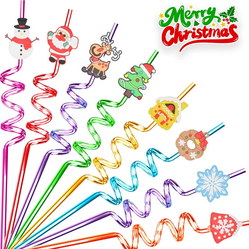 Reusable Santa Christmas Straws – Snowflake Holiday Party Straws Holiday Drinking Straws Babs