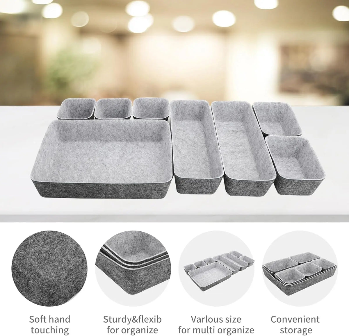 8-Piece Felt Drawer Organizer Set – Foldable Storage Bins Drawer Organizer Set Babs