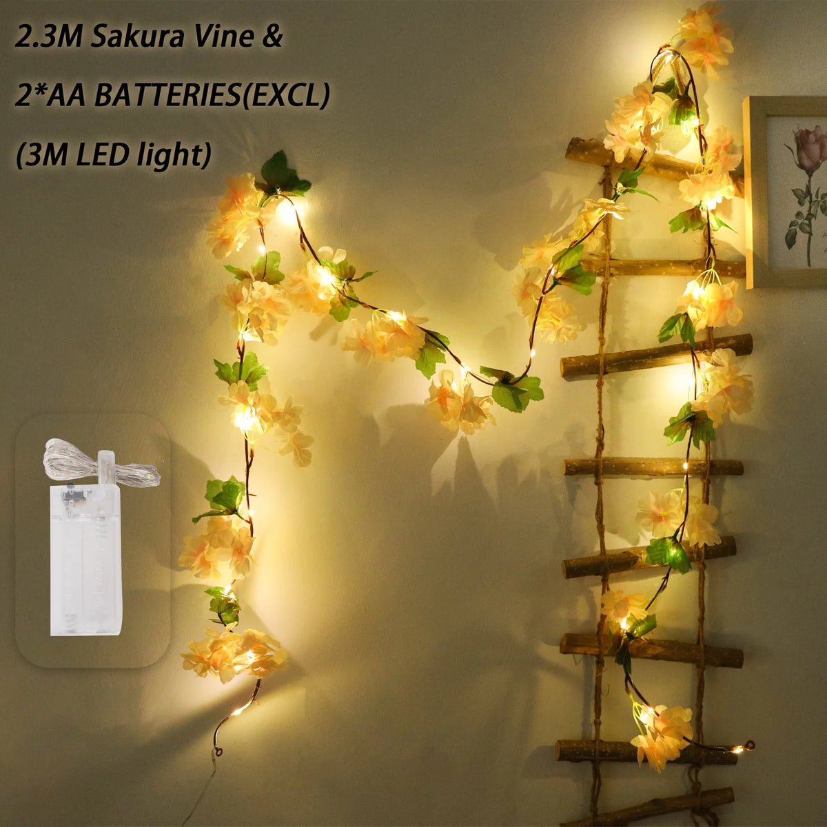 Cherry Blossom Vine LED Garland – Sakura Wedding Arch Decor Artificial Flower Garland Babs Champagne 2 1PC