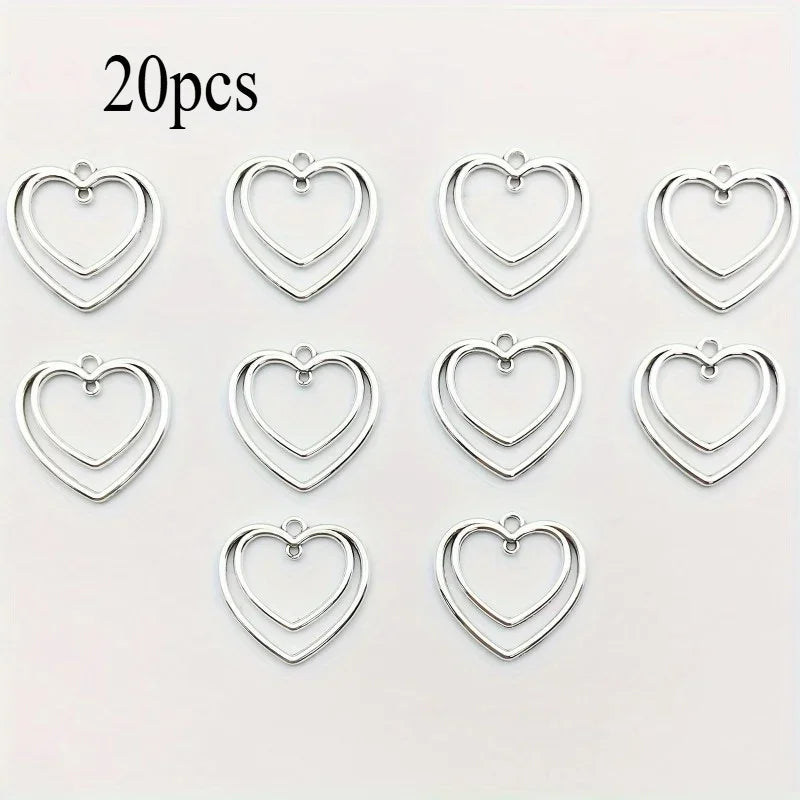20pcs Vintage Silver Double Heart Alloy Charms – Jewelry Making Jewelry Making Charms Babs 20pcs