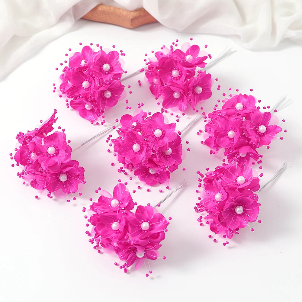 6Pcs Artificial Chiffon Rose Bouquet for Wedding & Home Decor Artificial Flower Bouquet Babs Rose Red
