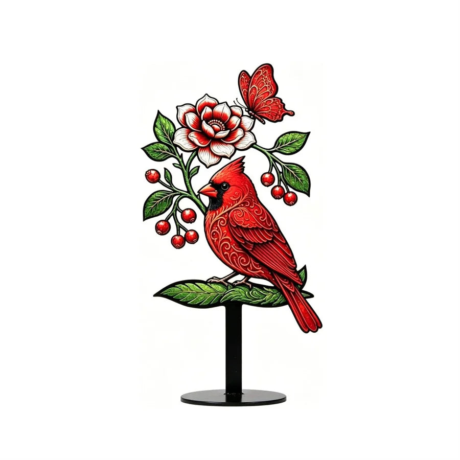 Floral Cardinal Bird Ornament – Red Bishop Bird Décor Decorative Ornament Babs red