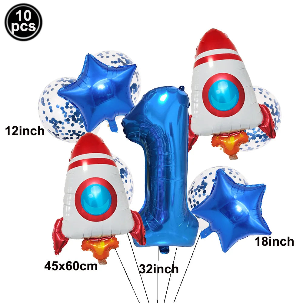 Space Theme Birthday Balloon Set – Astronaut Rocket 32" Numbers