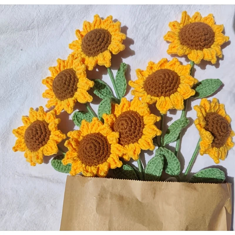 3-Piece Hand Crochet Knitted Artificial Sunflower Bouquet Artificial Flower Bouquet Babs