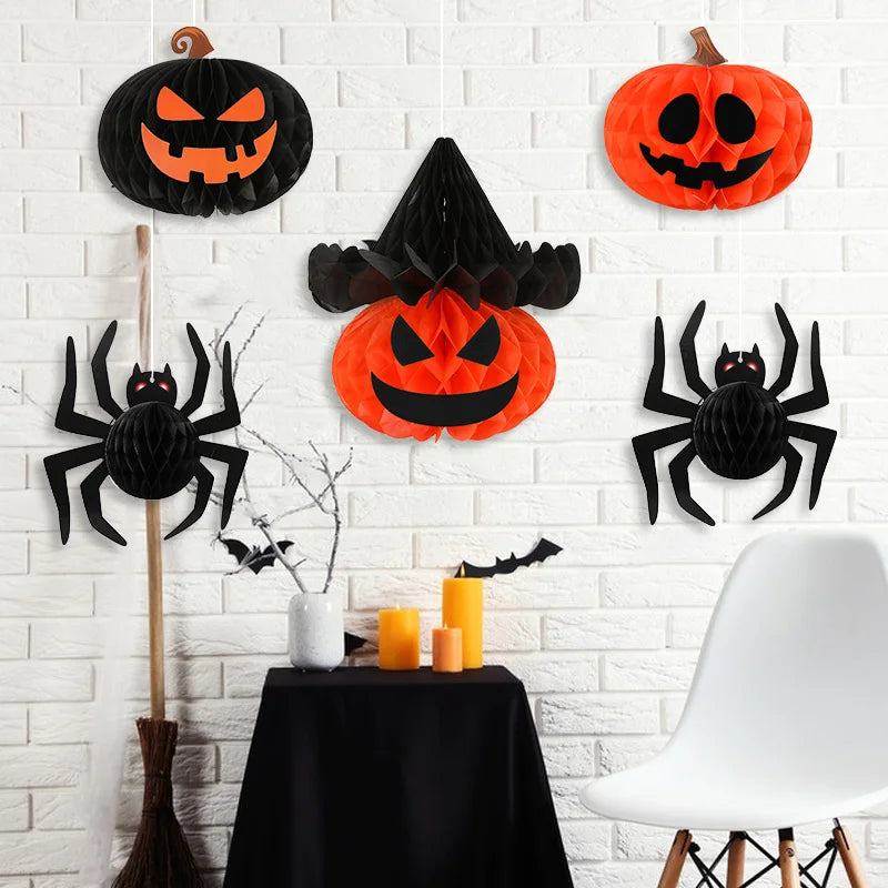 Halloween Honeycomb Ball Decorations – Spider & Pumpkin Lanterns Halloween Paper Decoration Babs