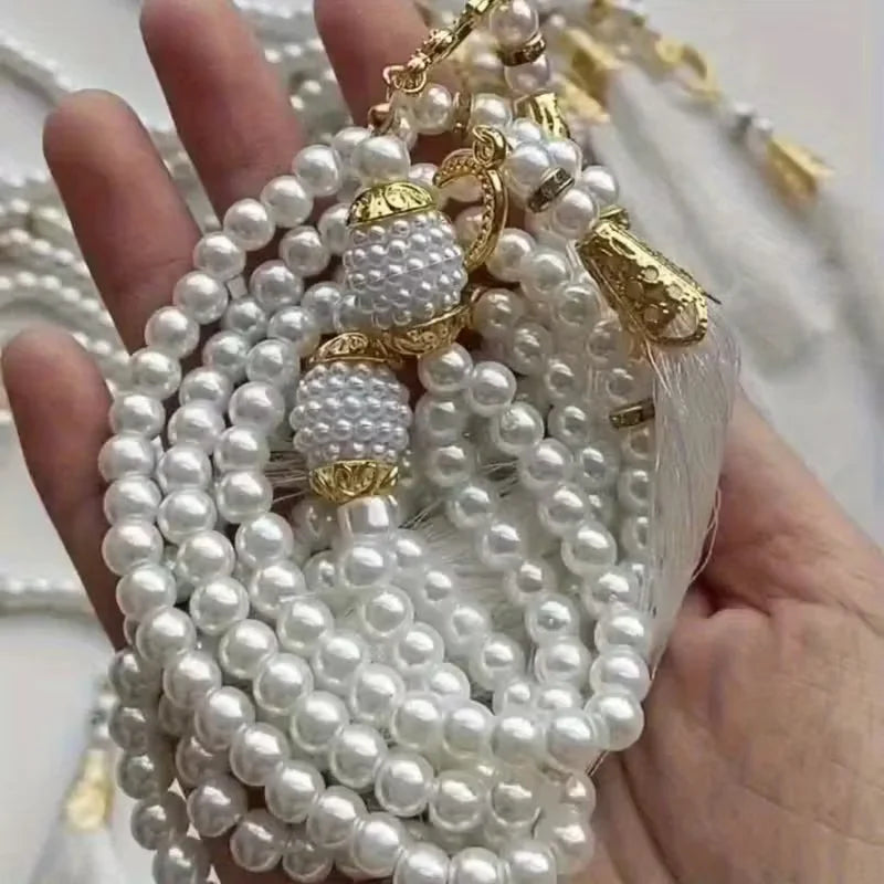 18pc Muslim Tasbih Prayer Beads Gift Set – 99 Glass Pearl Misbaha Prayer Beads Set Babs