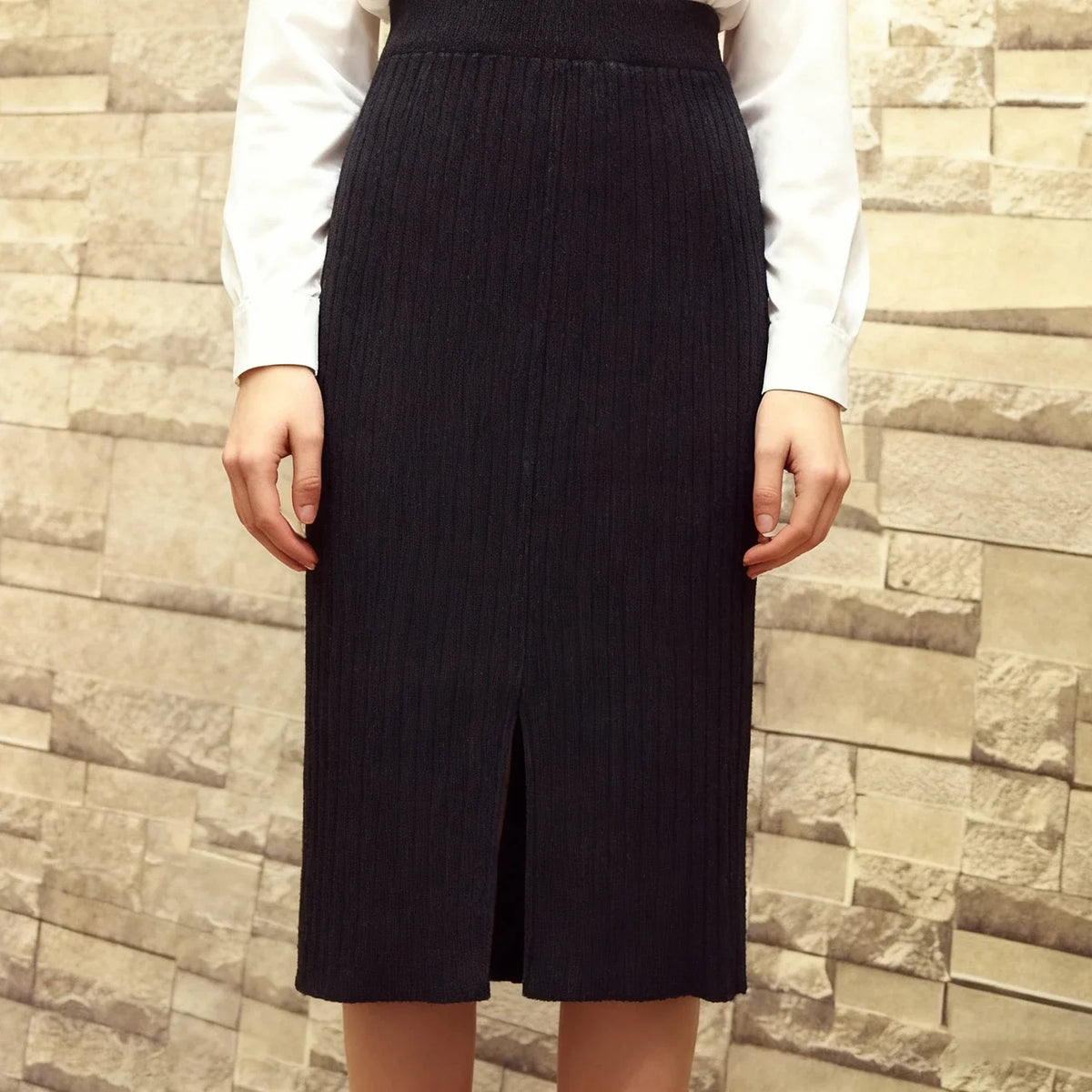 Women's Thickened Knit High Waist Pencil Skirt – Autumn Winter Knit Pencil Skirt Babs Black One Size