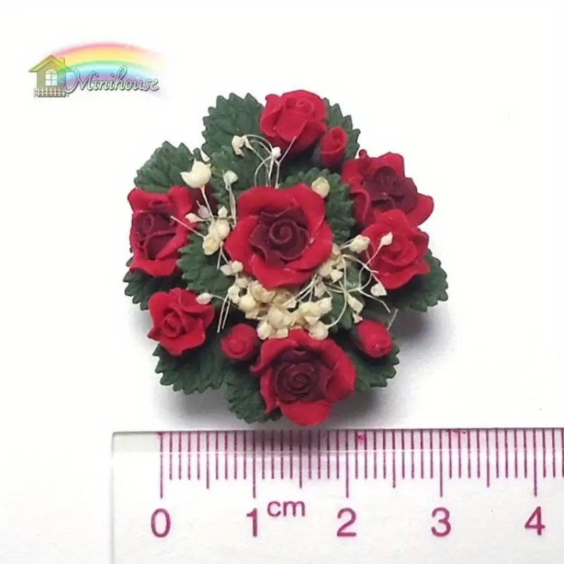 1/12 Scale Mini Clay Red Rose Dollhouse Flower Decoration Miniature Clay Decoration Babs