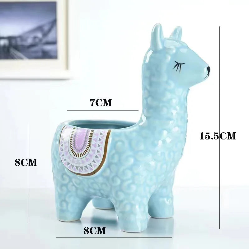 Cartoon Alpaca Ceramic Succulent Planter | Cute Desk Pot Ceramic Succulent Planter Babs Light blue A