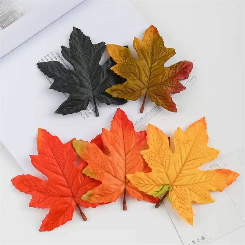 Silk Maple Leaves Artificial Decor 50/100 Pcs – Autumn Party Artificial Decorative Leaves Babs